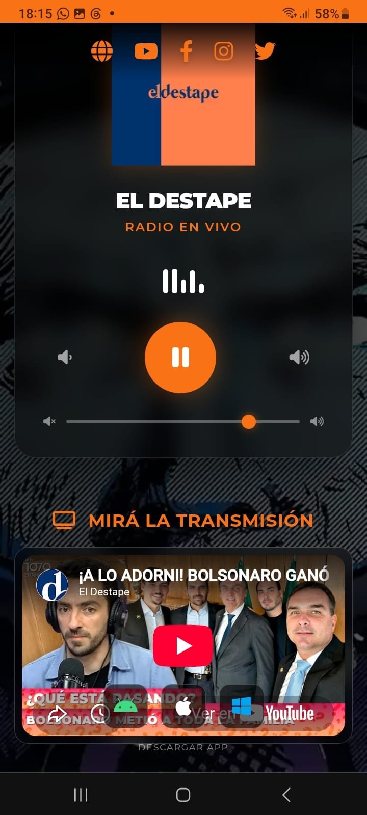 Radio el destape app versión Móvil