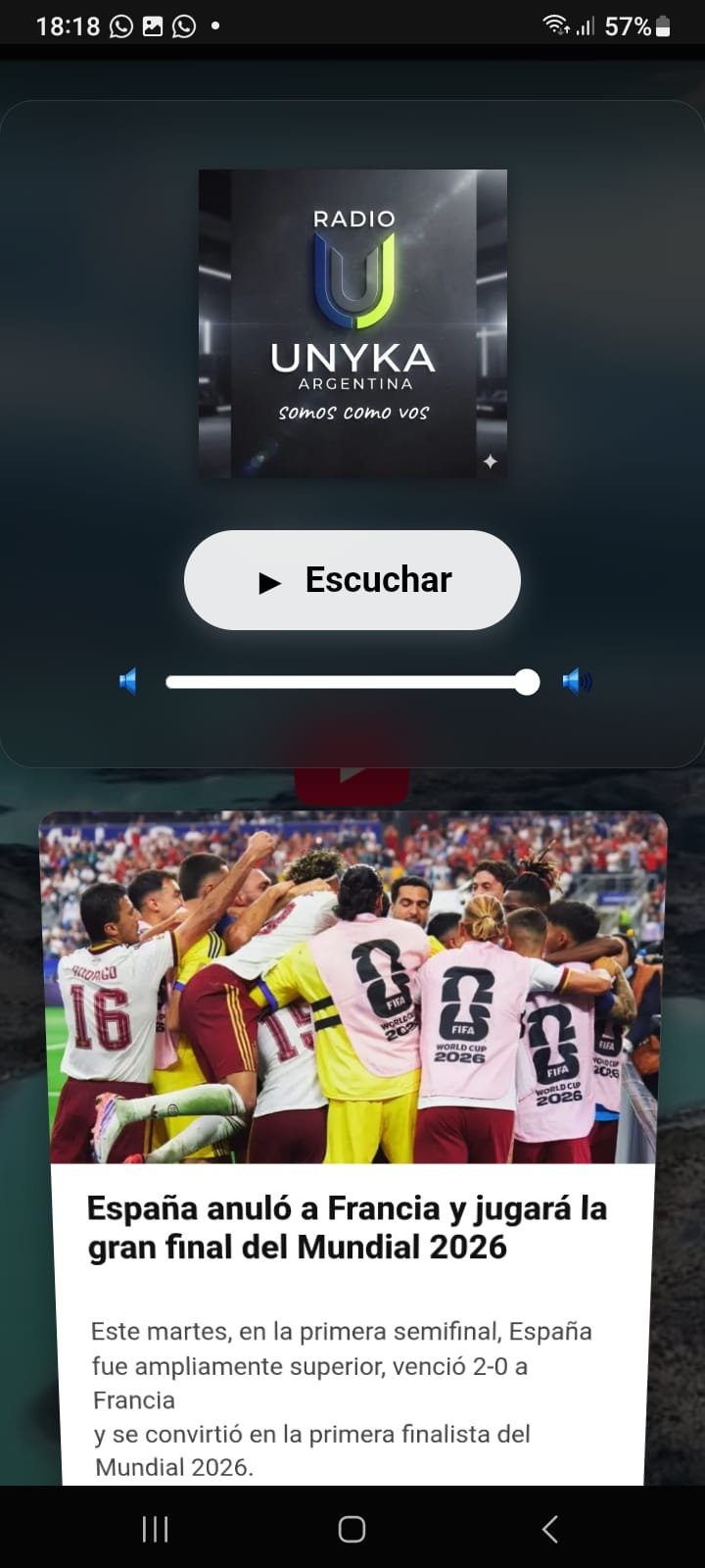 Radio Unyka con card de noticia Breve
